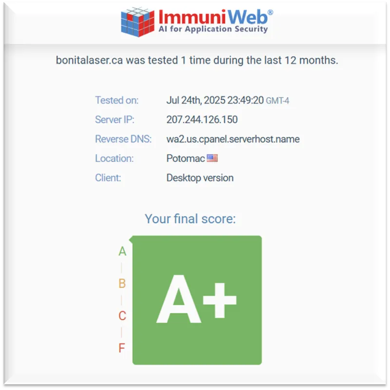 Perfect security scan results for website in Calgary